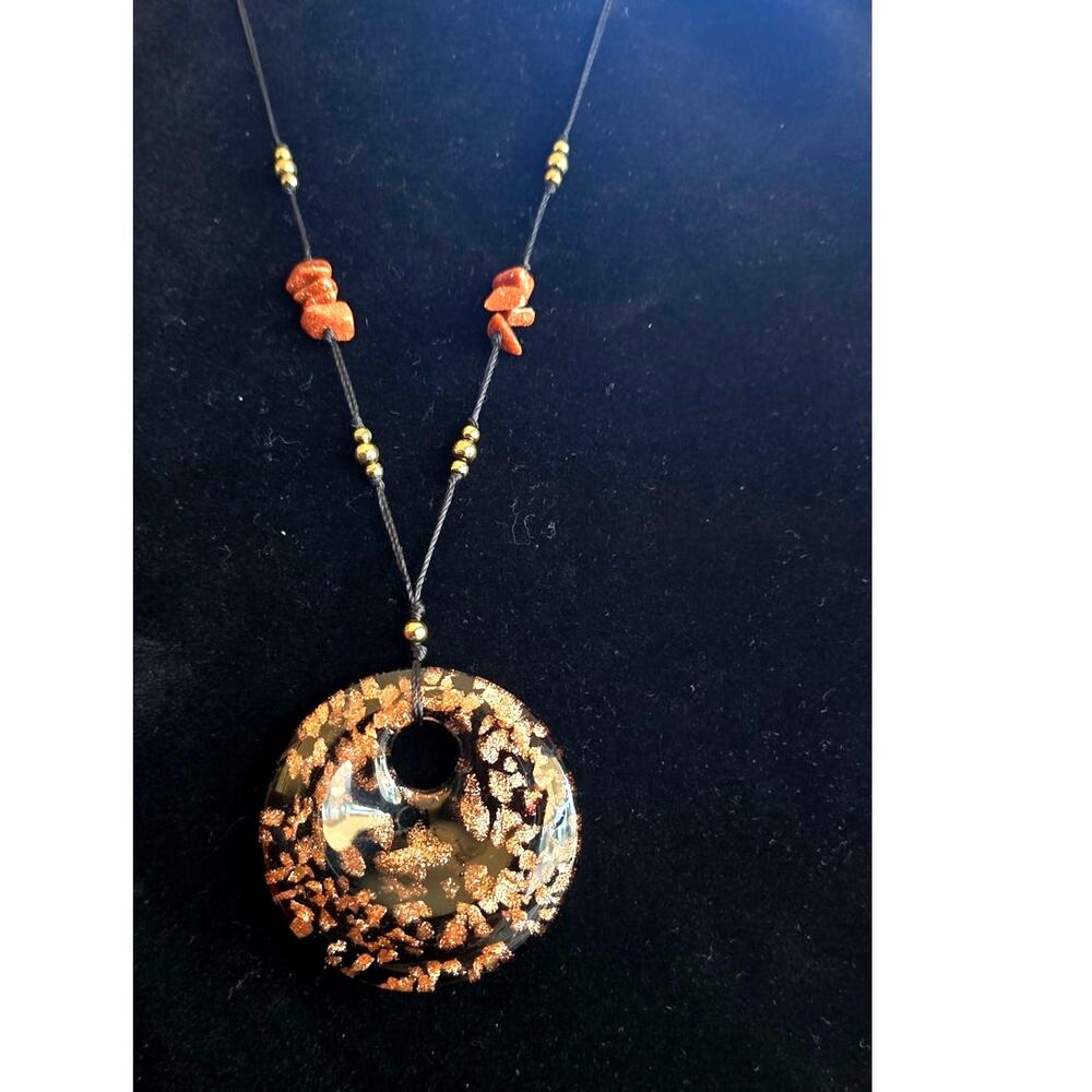 Free People Woven Cord Necklace with Tiger’s Eye Murano Glass Pendant NWT - Picture 4 of 4